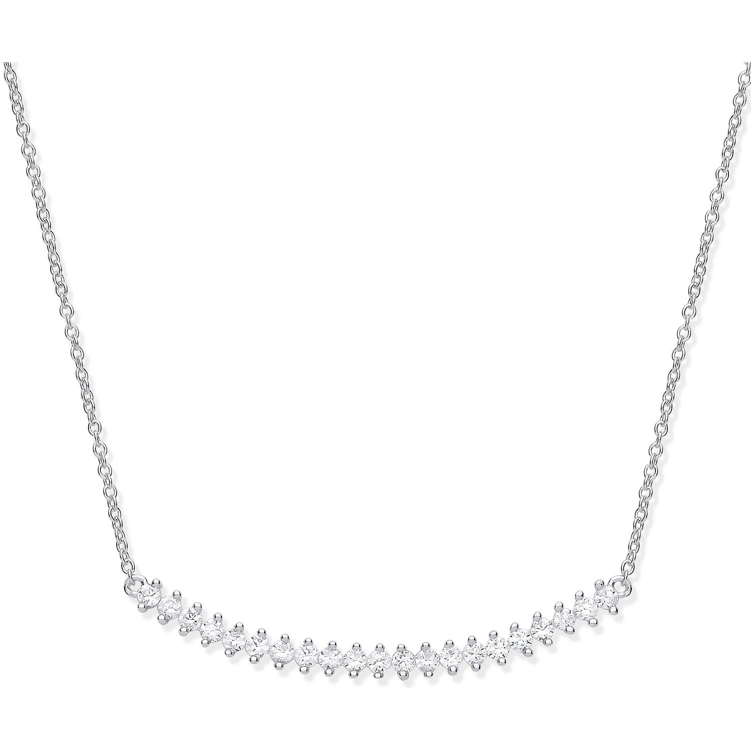 Silver Chic Curved Bar Cubic Zirconia 17" Necklace