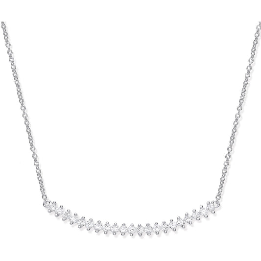 Silver Chic Curved Bar Cubic Zirconia 17" Necklace