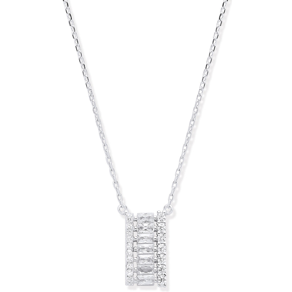 Silver Asymmetric Cubic Zirconia Pendant Necklace 16"