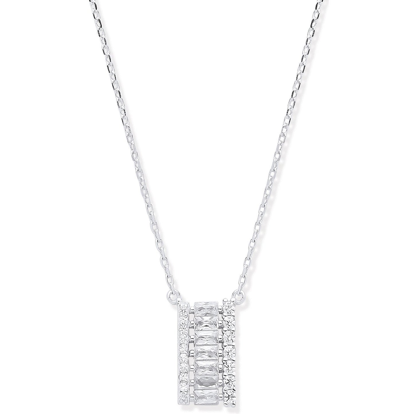 Silver Asymmetric Cubic Zirconia Pendant Necklace 16" - Fine Necklace - Certified Authentic – Luxury Jewellery by Impe