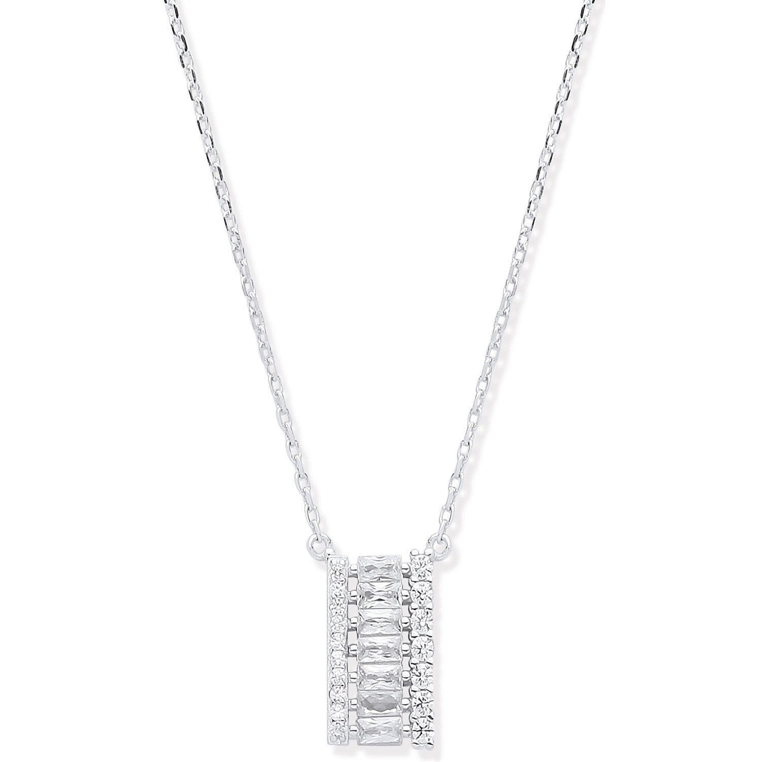 Silver Asymmetric Cubic Zirconia Pendant Necklace 16" - Fine Necklace - Certified Authentic – Luxury Jewellery by Impe