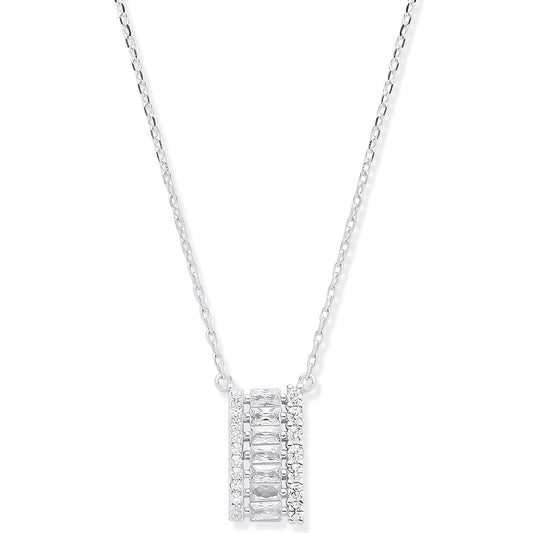 Silver Asymmetric Cubic Zirconia Pendant Necklace 16" - Fine Necklace - Certified Authentic – Luxury Jewellery by Impe