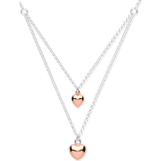 Silver & Rose Gold Hearts Necklace 16"