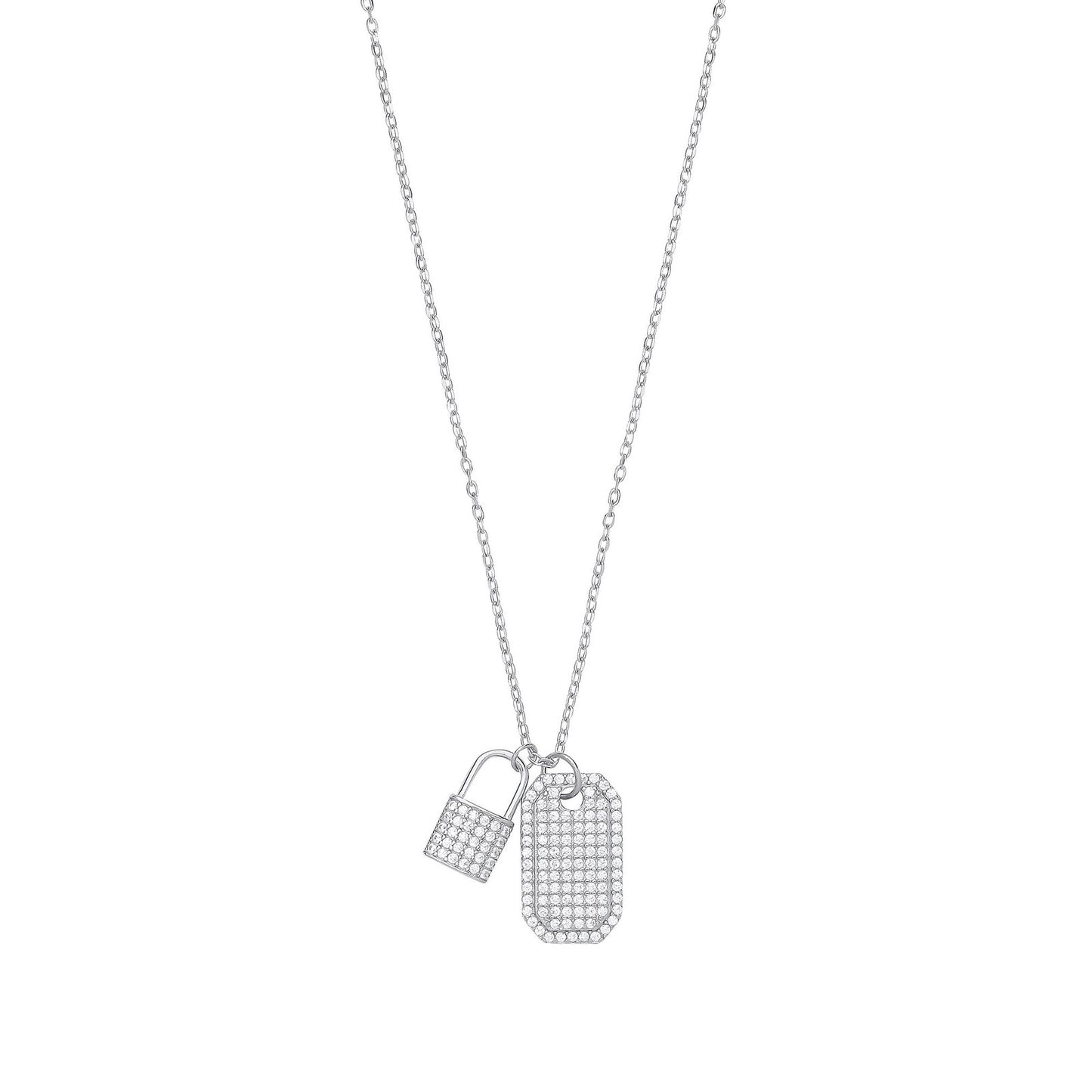 Silver Cubic Zirconia Padlock & Dog Tag Necklace - Fine Necklace - Certified Authentic – Luxury Jewellery by Imperial