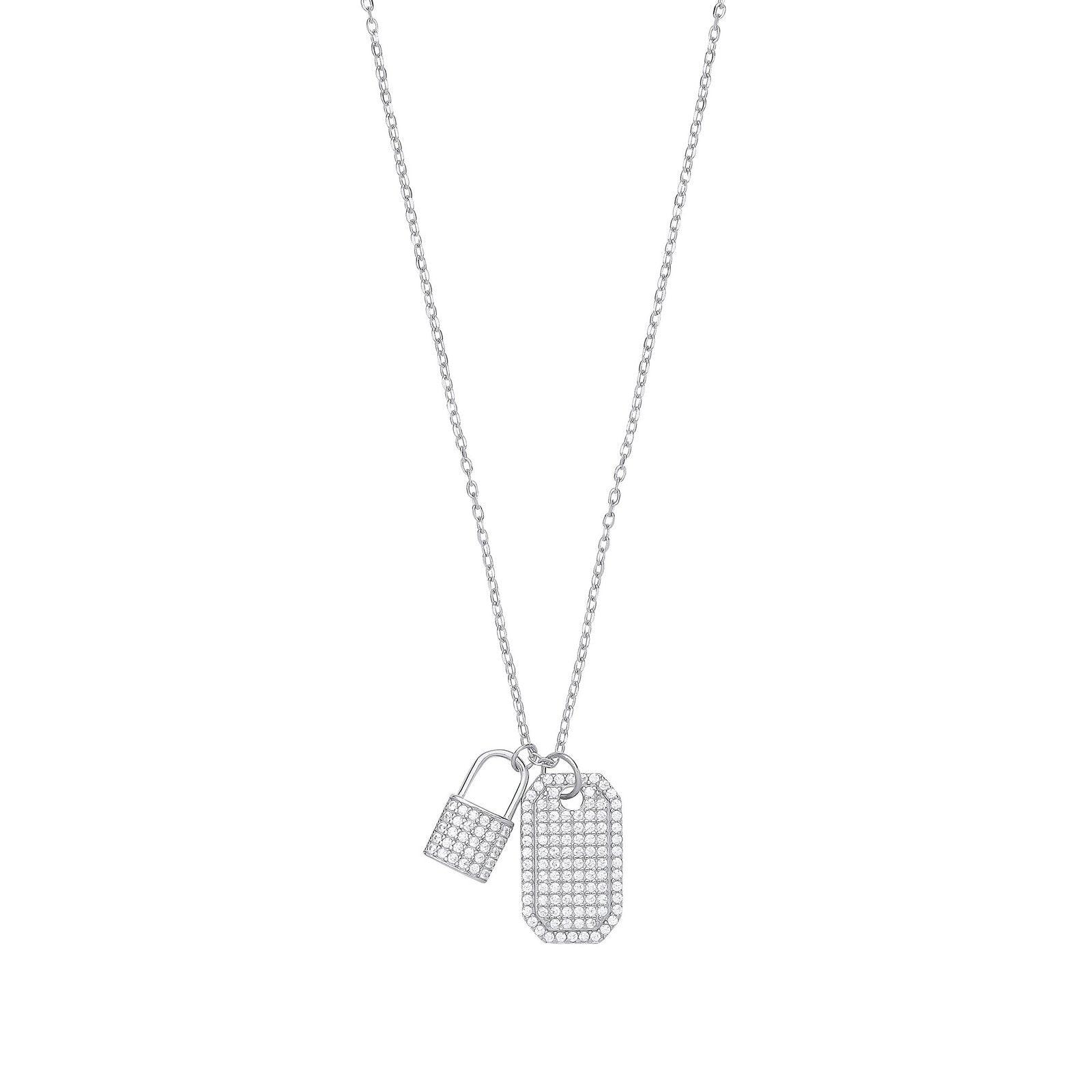 Silver Cubic Zirconia Padlock & Dog Tag Necklace - Fine Necklace - Certified Authentic – Luxury Jewellery by Imperial