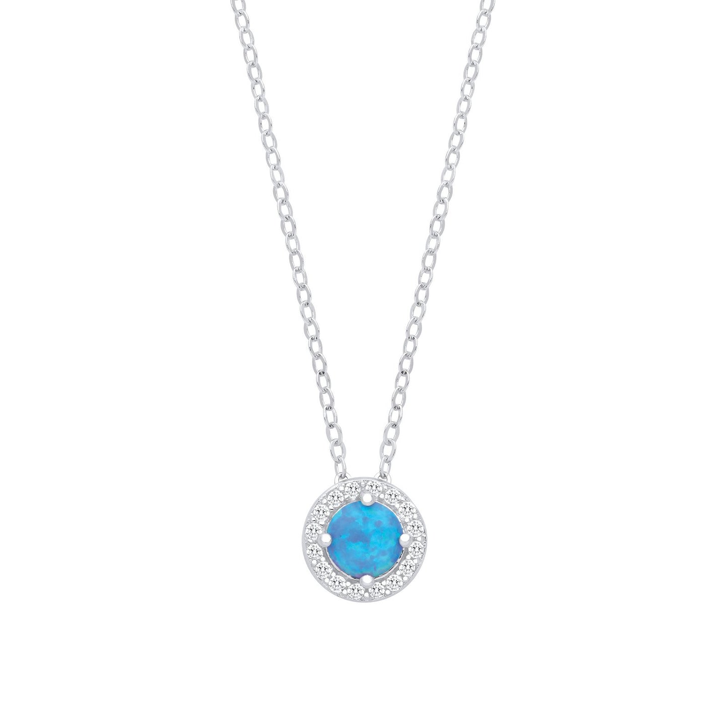 Silver Blue Opal Round Pendant with Chain - Fine Necklace - Certified Authentic - Swiss Made – Luxury Jewellery by Imp