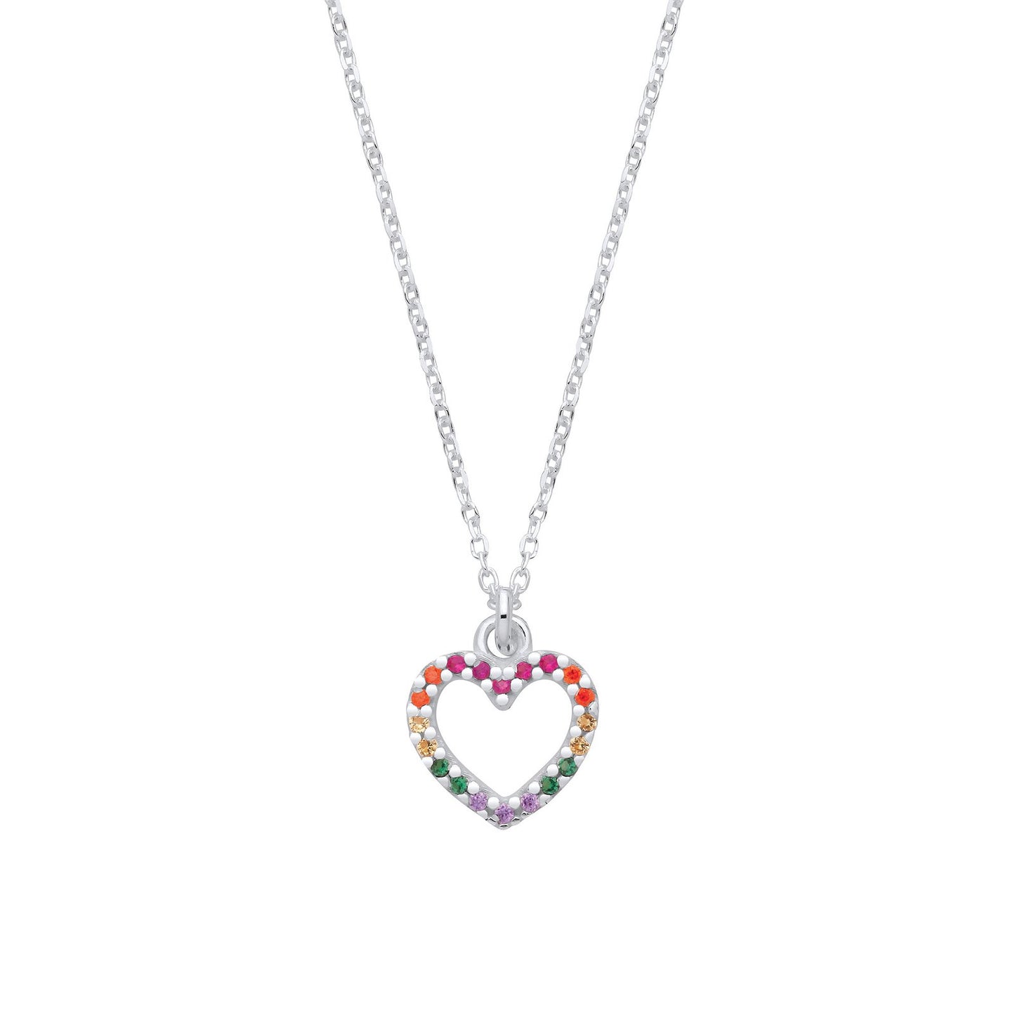 Silver Multi Colour Cubic Zirconia Heart Pendant Necklace - Fine Necklace - Certified Authent – Luxury Jewellery by Im