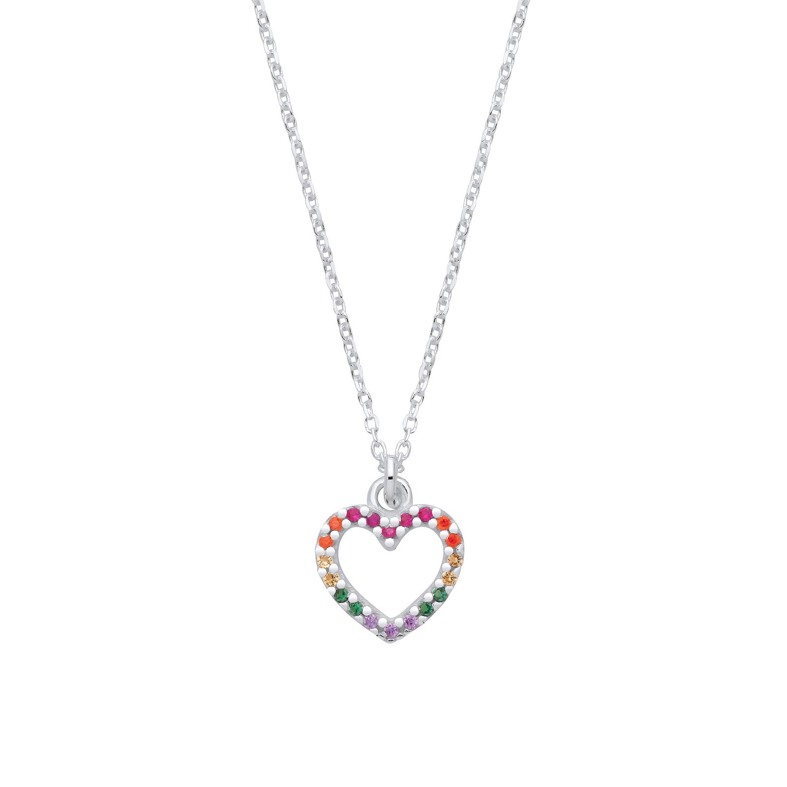 Silver Multi Colour Cubic Zirconia Heart Pendant Necklace - Fine Necklace - Certified Authent – Luxury Jewellery by Im