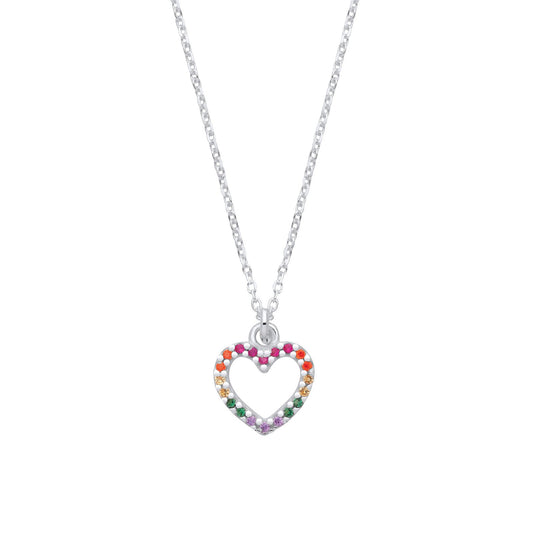 Silver Multi Colour Cubic Zirconia Heart Pendant Necklace - Fine Necklace - Certified Authent – Luxury Jewellery by Im