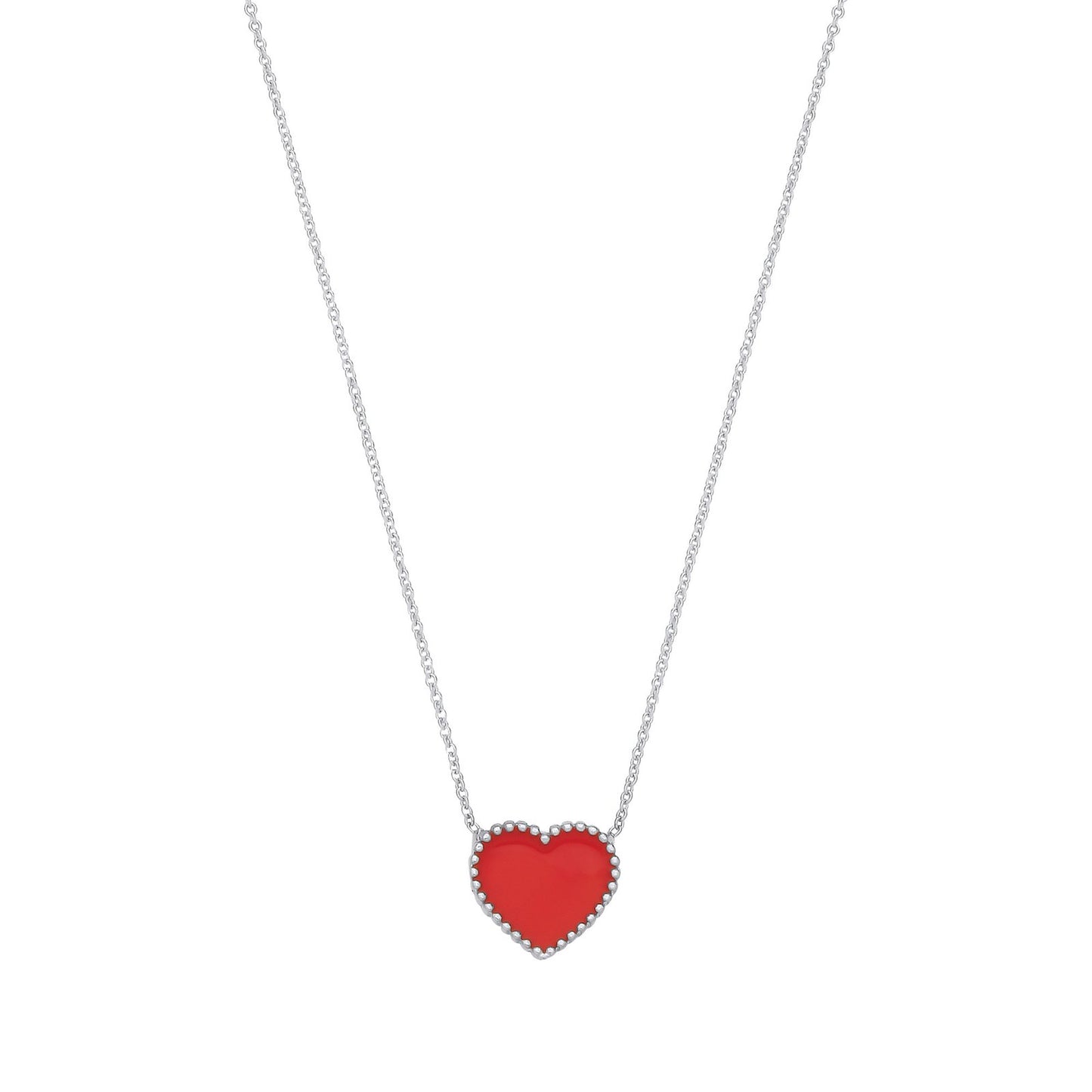 Silver Red Enamel Heart Pendant on Chain - Fine Necklace - Certified Authentic - Swiss Made – Luxury Jewellery by Impe