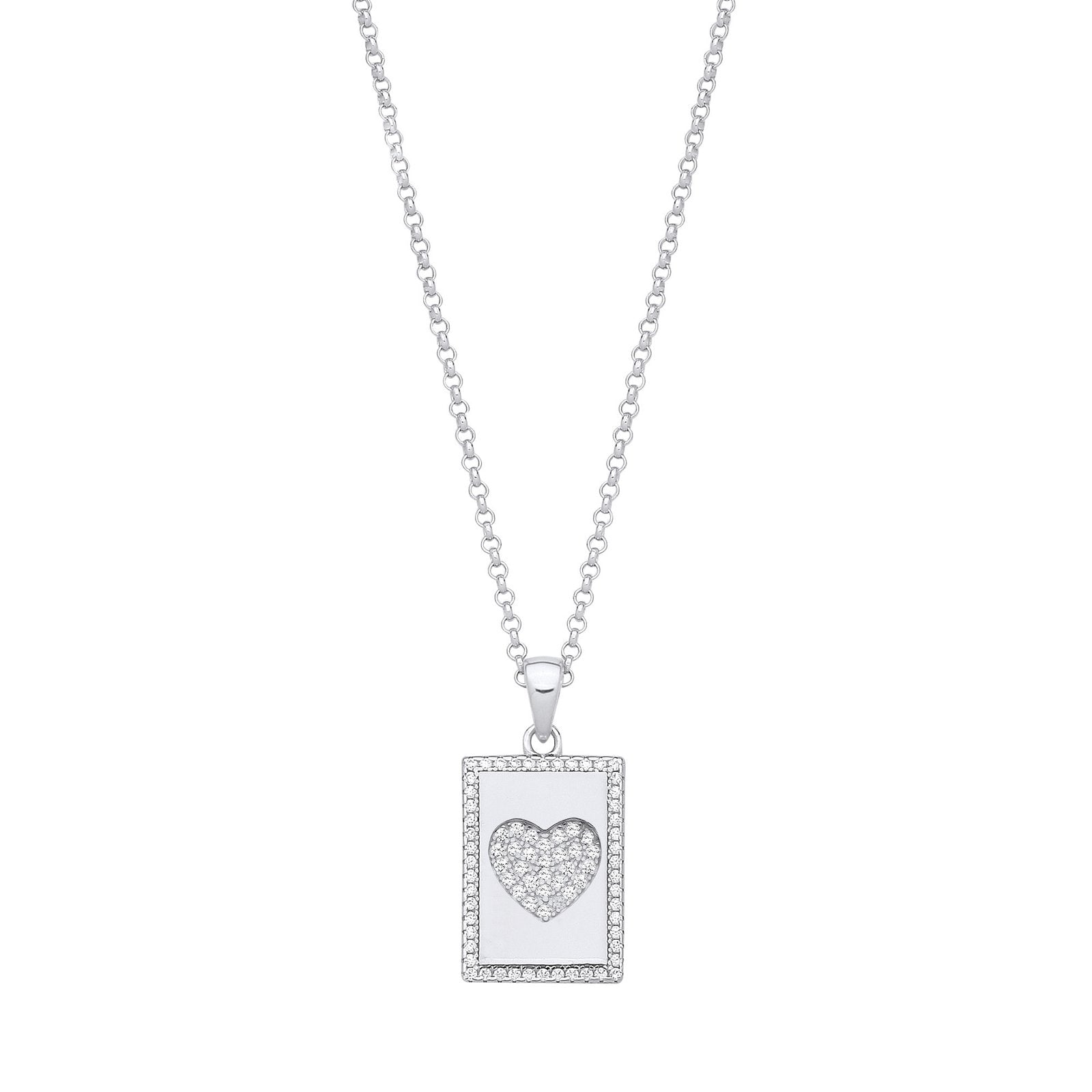 Silver Dog Tag Cubic Zirconias Heart Pendant on Chain - Fine Necklace - Certified Authentic – Luxury Jewellery by Impe