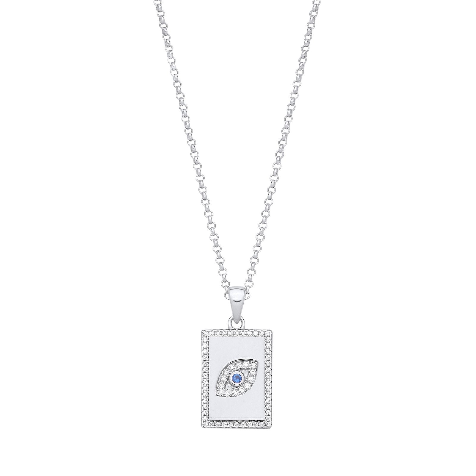 Silver Dog Tag Cubic Zirconias Evil Eye Pendant on Chain - Fine Necklace - Certified Authenti – Luxury Jewellery by Im