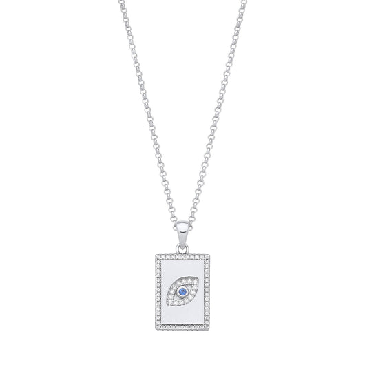 Silver Dog Tag Cubic Zirconias Evil Eye Pendant on Chain - Fine Necklace - Certified Authenti – Luxury Jewellery by Im
