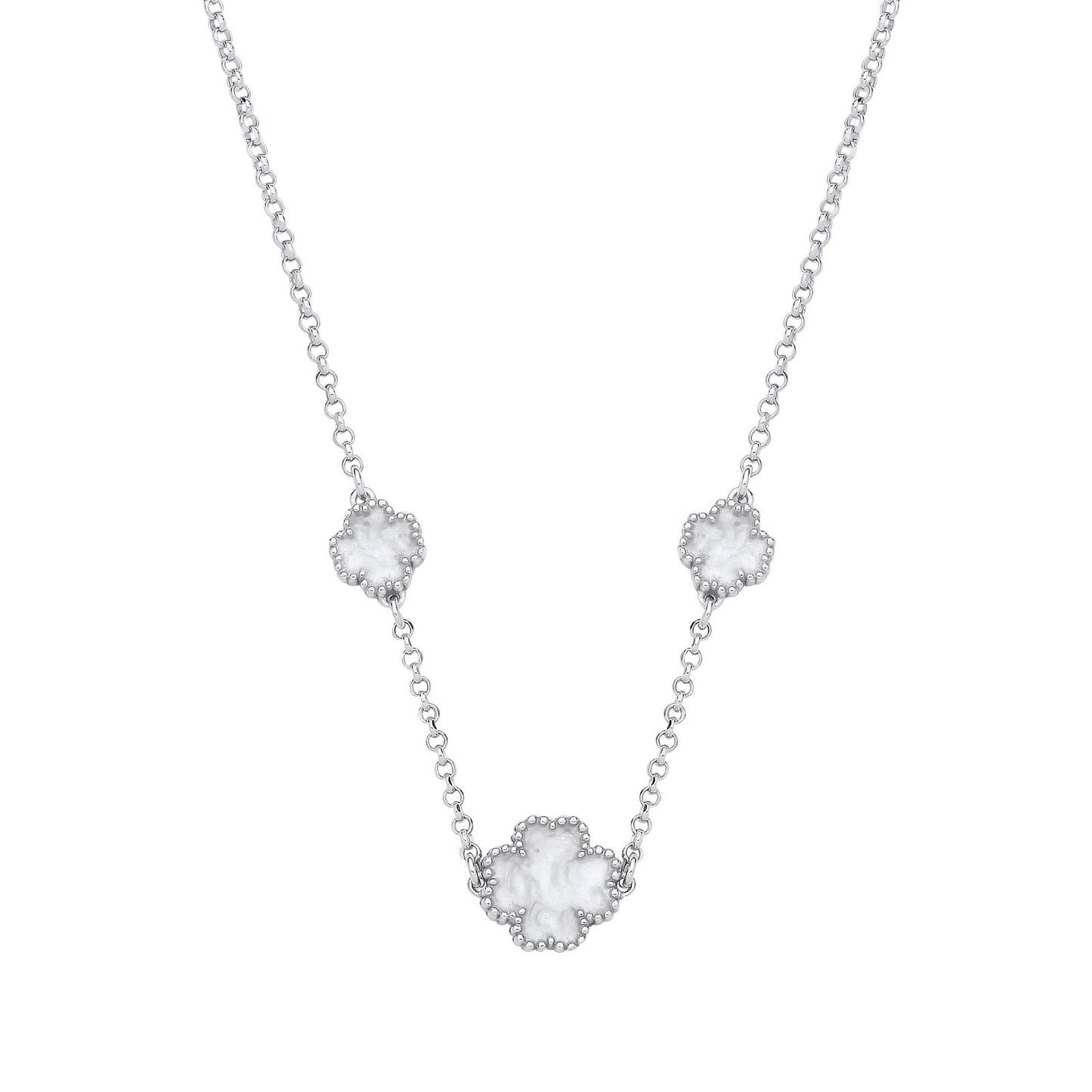 Silver White Enamel Four Leaf Clover Necklace - Fine Necklace - Certified Authentic – Luxury Jewellery by Imperial Tim