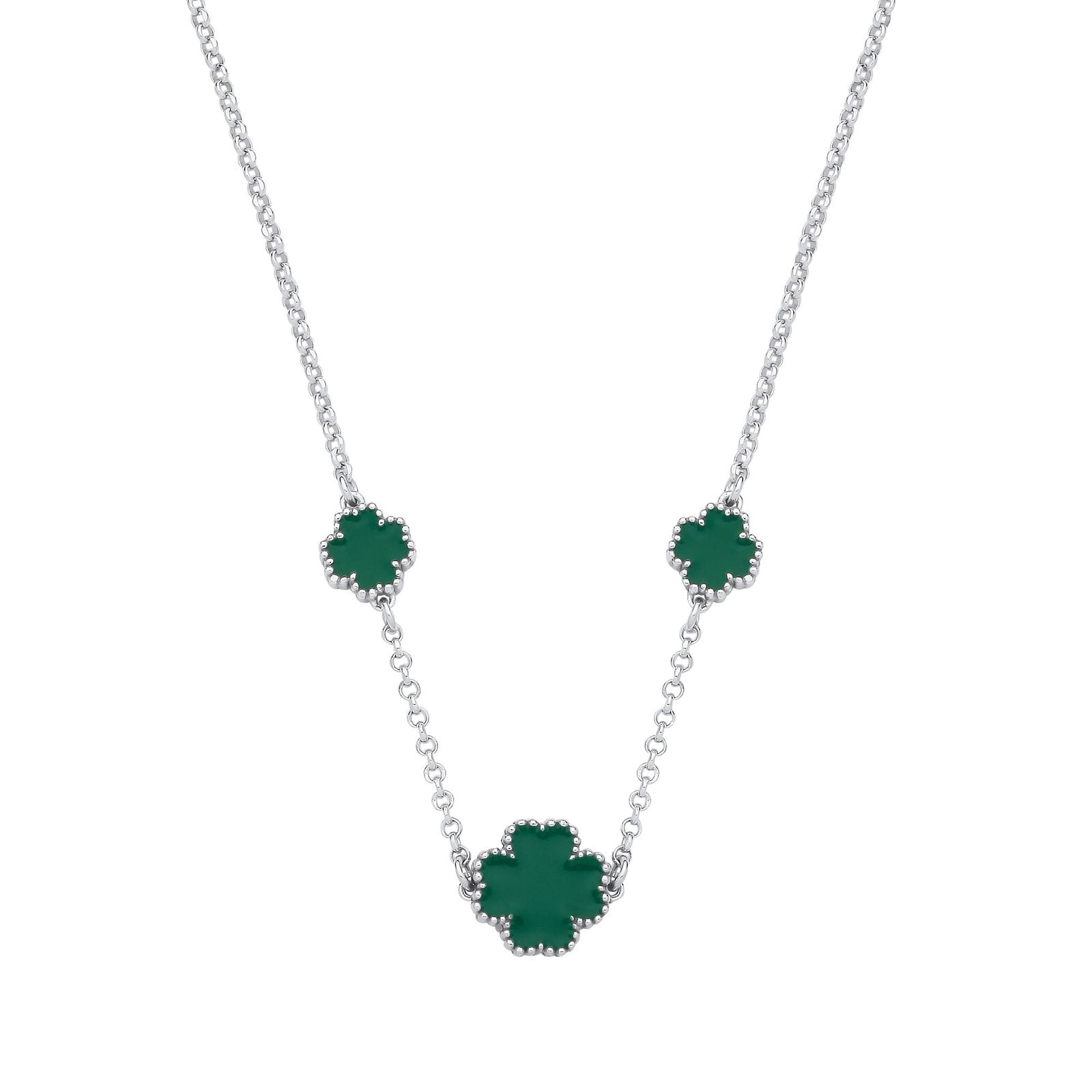 Silver Green Enamel Four Leaf Clover Necklace - Fine Necklace - Certified Authentic – Luxury Jewellery by Imperial Tim