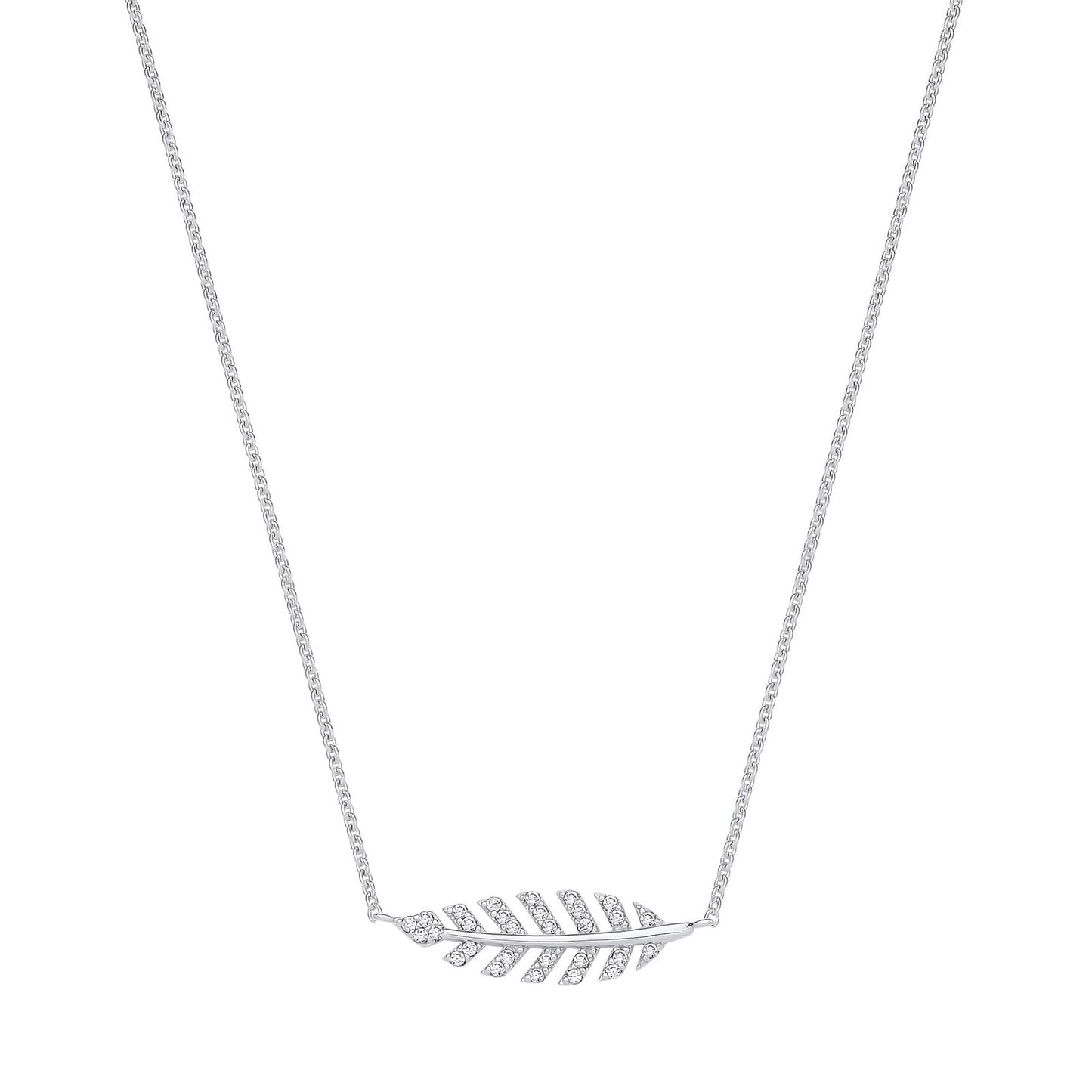 Silver Cubic Zirconia Feather Necklace - Fine Necklace - Certified Authentic - Swiss Made – Luxury Jewellery by Imperi
