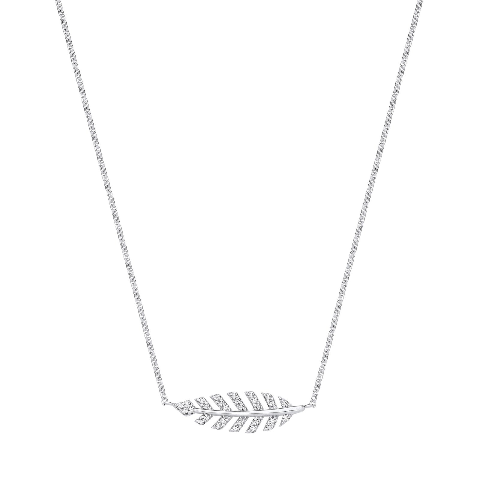 Silver Cubic Zirconia Feather Necklace - Fine Necklace - Certified Authentic - Swiss Made – Luxury Jewellery by Imperi
