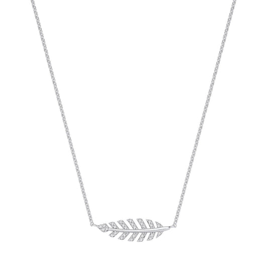 Silver Cubic Zirconia Feather Necklace - Fine Necklace - Certified Authentic - Swiss Made – Luxury Jewellery by Imperi