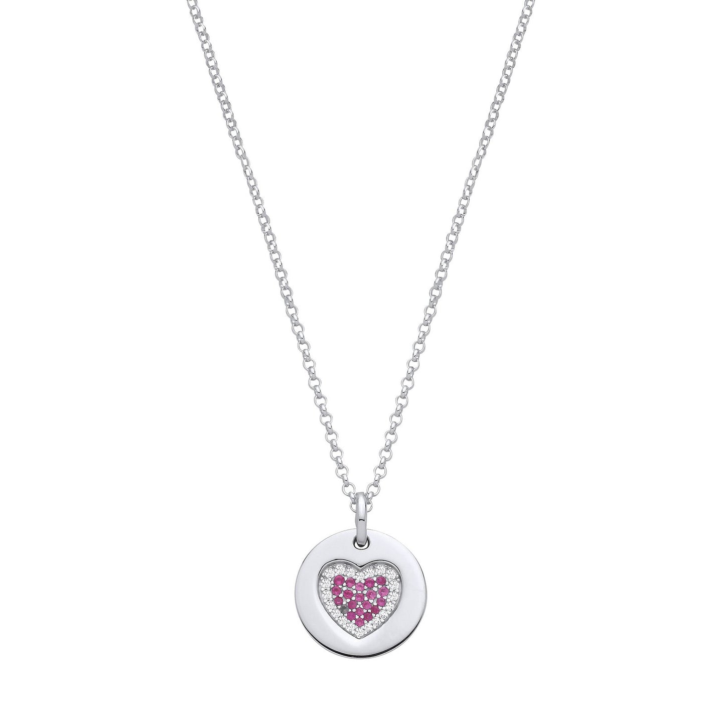 Silver Chain with Pink Cubic Zirconias Heart on Circle Pendant - Fine Necklace - Certified Au – Luxury Jewellery by Im