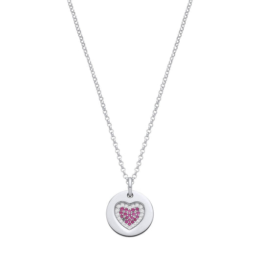 Silver Chain with Pink Cubic Zirconias Heart on Circle Pendant - Fine Necklace - Certified Au – Luxury Jewellery by Im