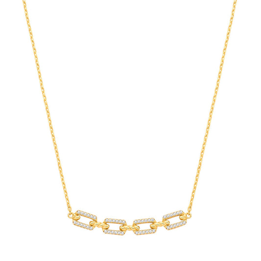 Silver 18ct Yellow Gold Plated Necklace with Cubic Zirconia Paper Clip Pendant - Fine Necklac – Luxury Jewellery by Im