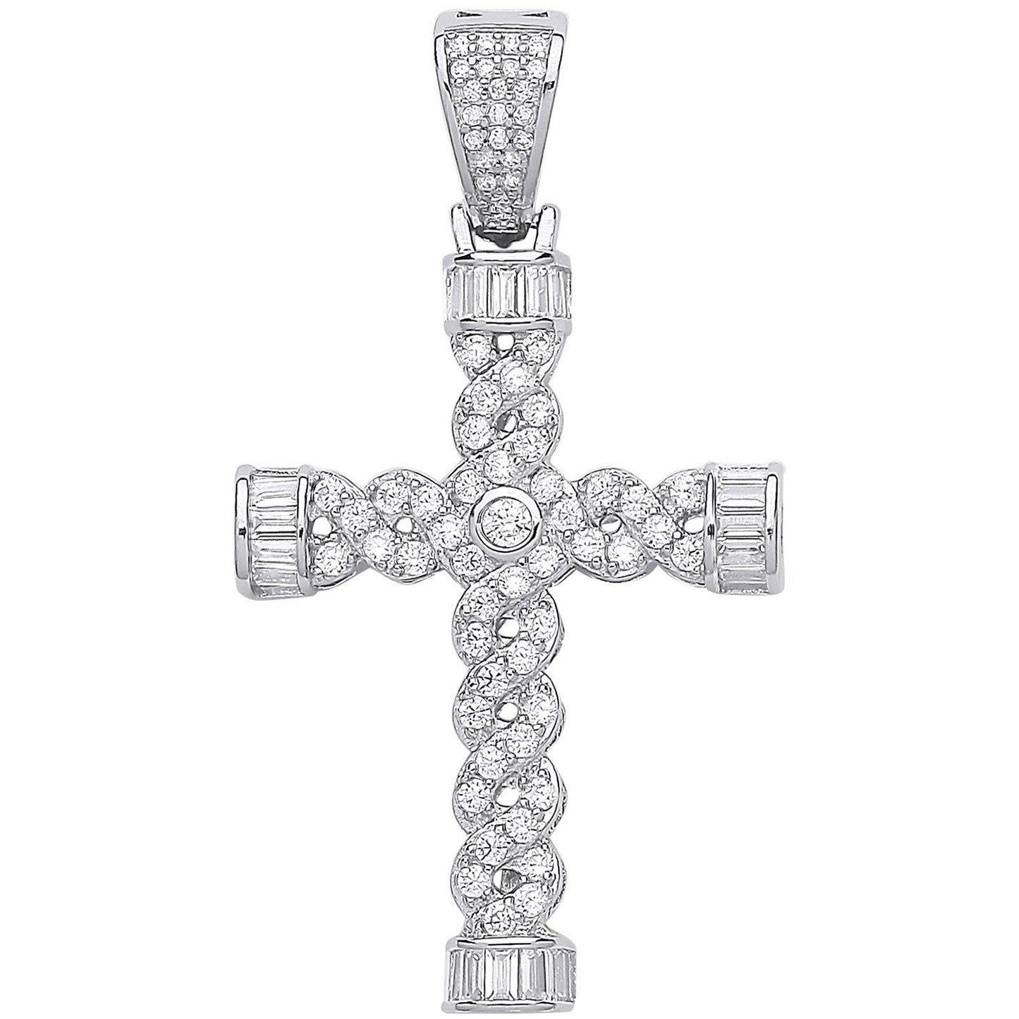 Silver Plait Style Fancy Cubic Zirconia Cross - Luxury Watch - Certified Authentic - Swiss Ma – Luxury Watch by Imperi