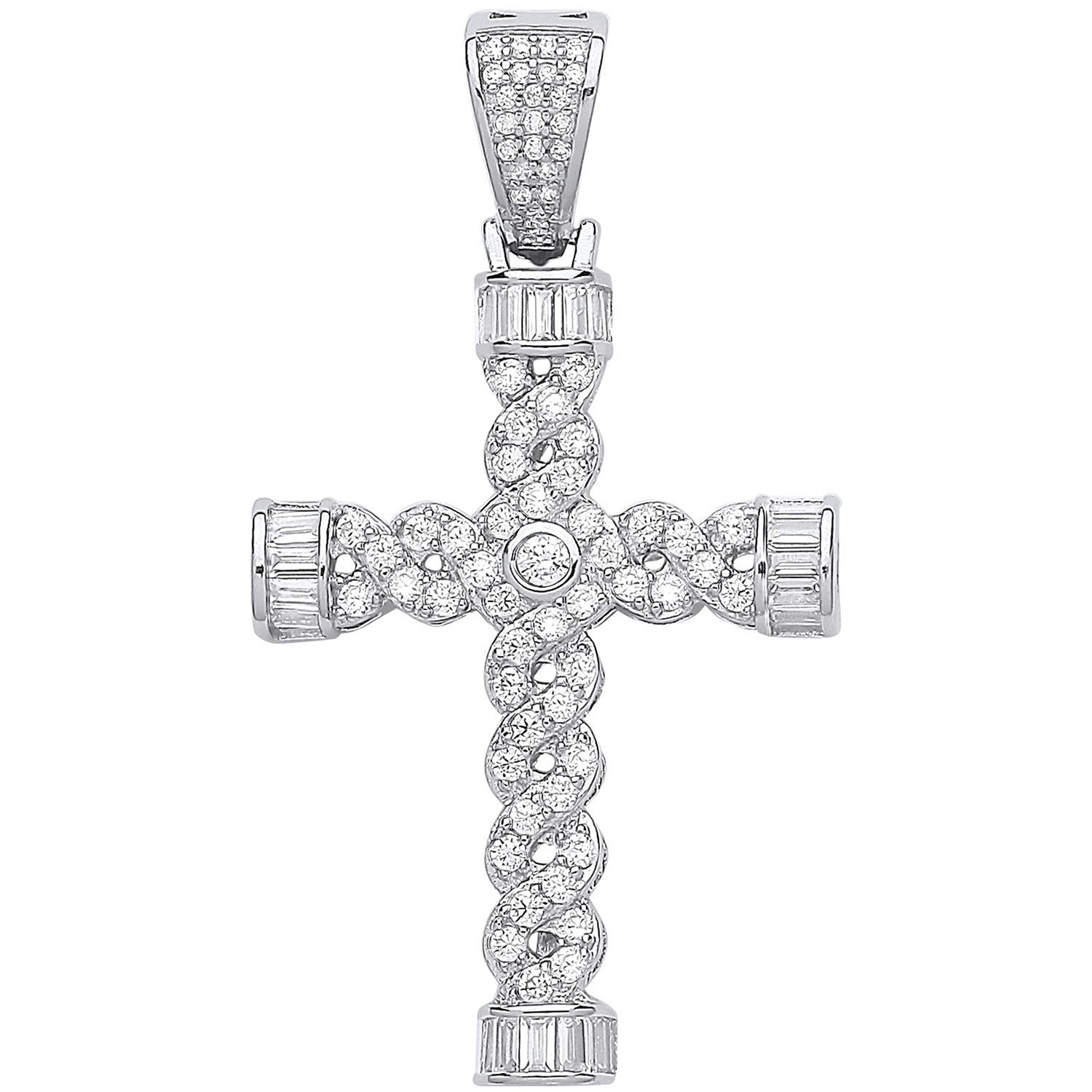 Silver Plait Style Fancy Cubic Zirconia Cross - Luxury Watch - Certified Authentic - Swiss Ma – Luxury Watch by Imperi