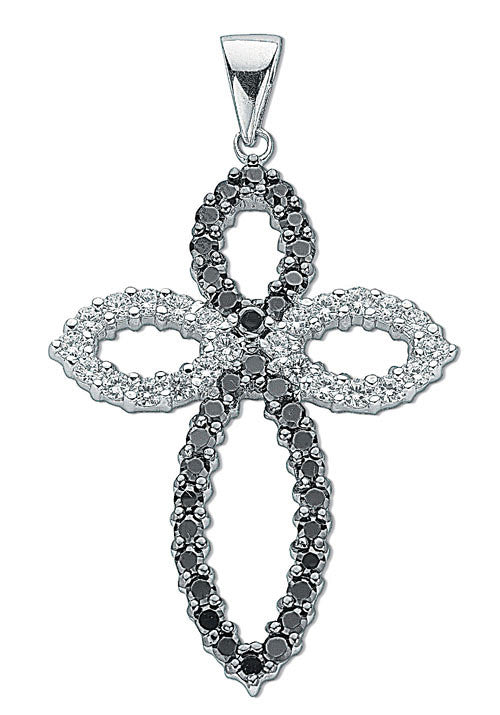Silver Black & White Fancy Cubic Zirconia Cross