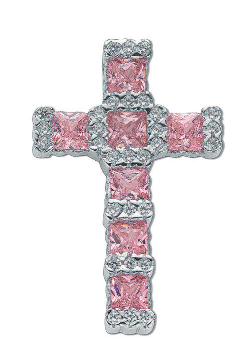 Silver Pink & White Fancy Cubic Zirconia Cross