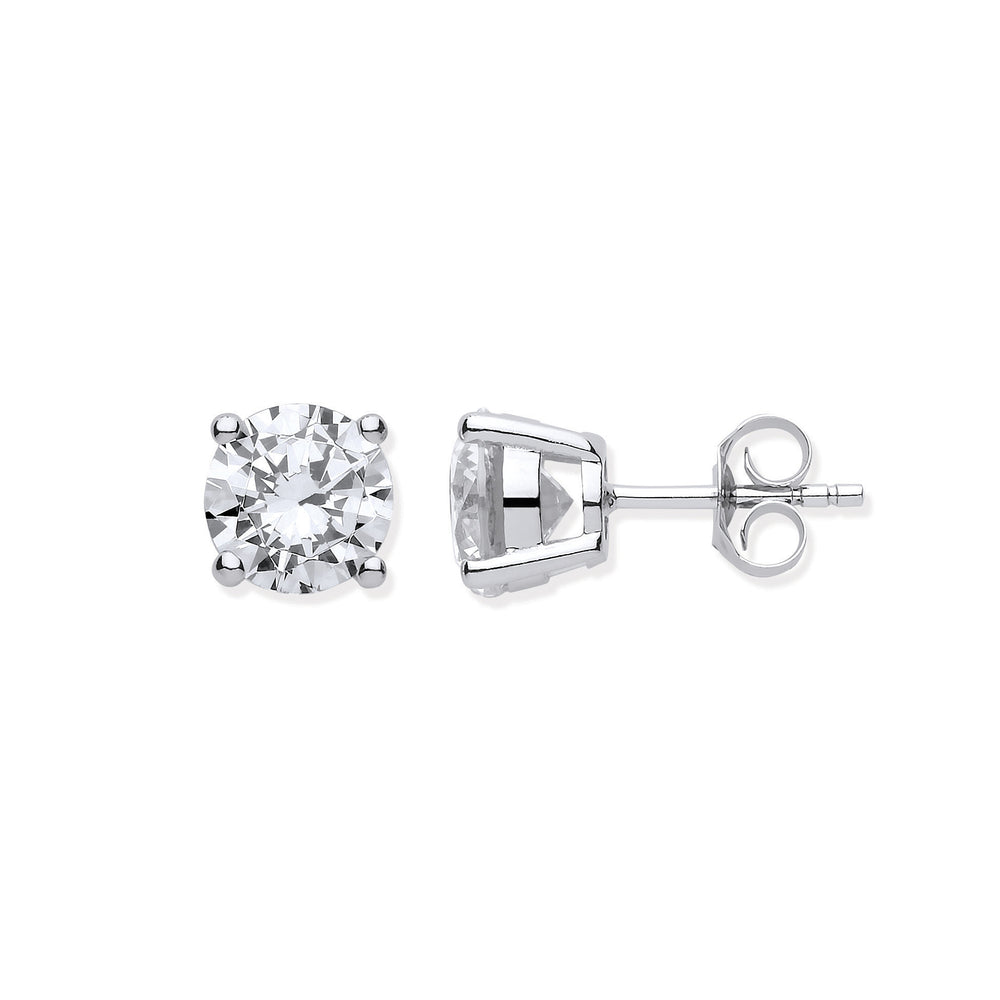 Silver Brilliant Cut Cubic Zirconia 8mm Claw Set Stud