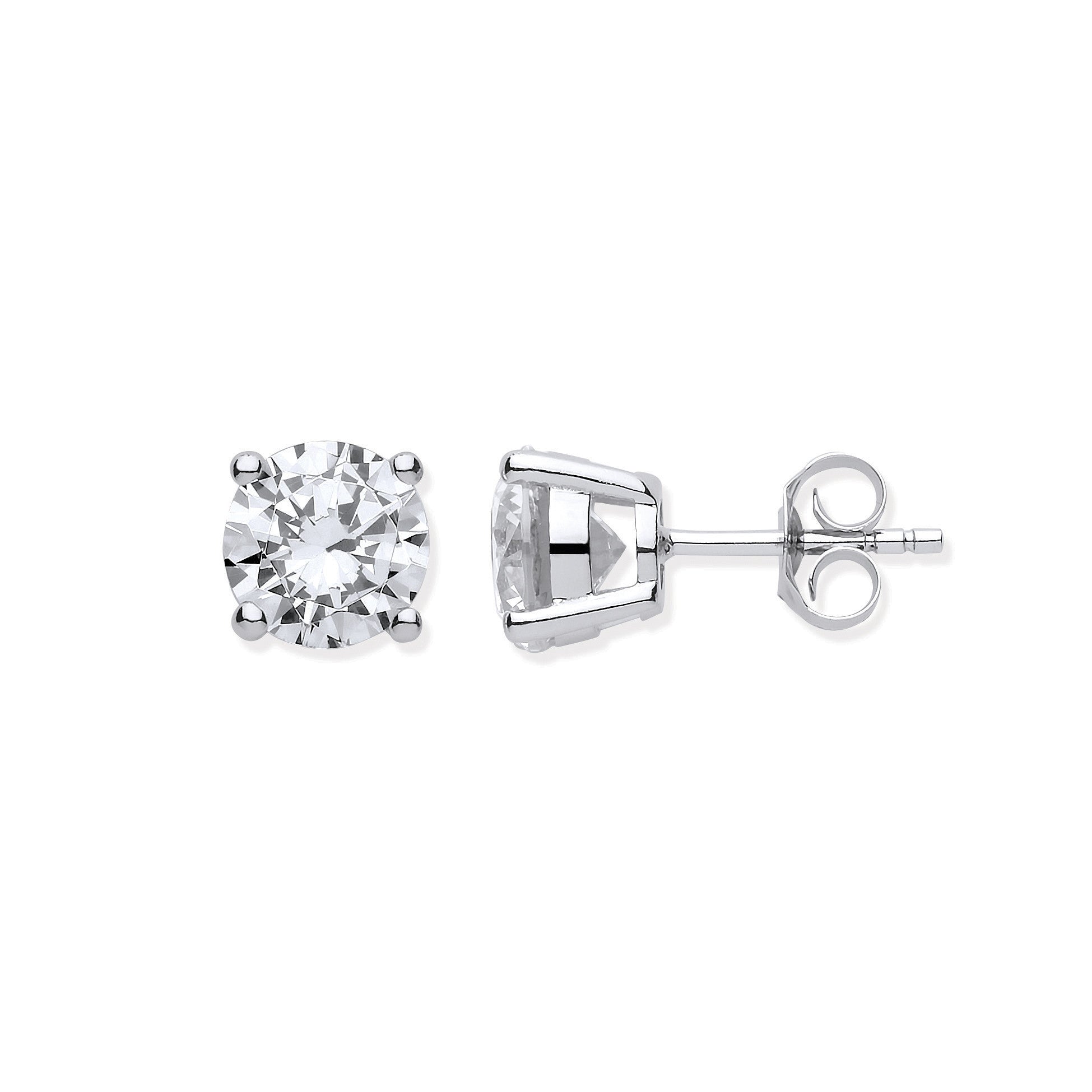 Silver Brilliant Cut Cubic Zirconia 8mm Claw Set Stud