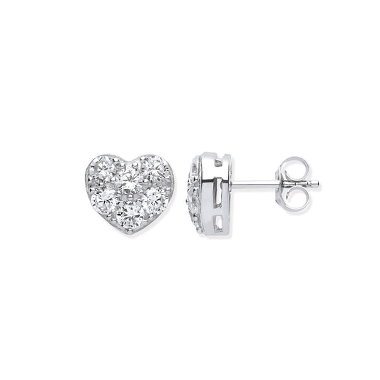 Silver Pave Set Heart Stud Earrings - Fine Ring - Certified Authentic - Swiss Made - UK Stock – Luxury Jewellery by Im