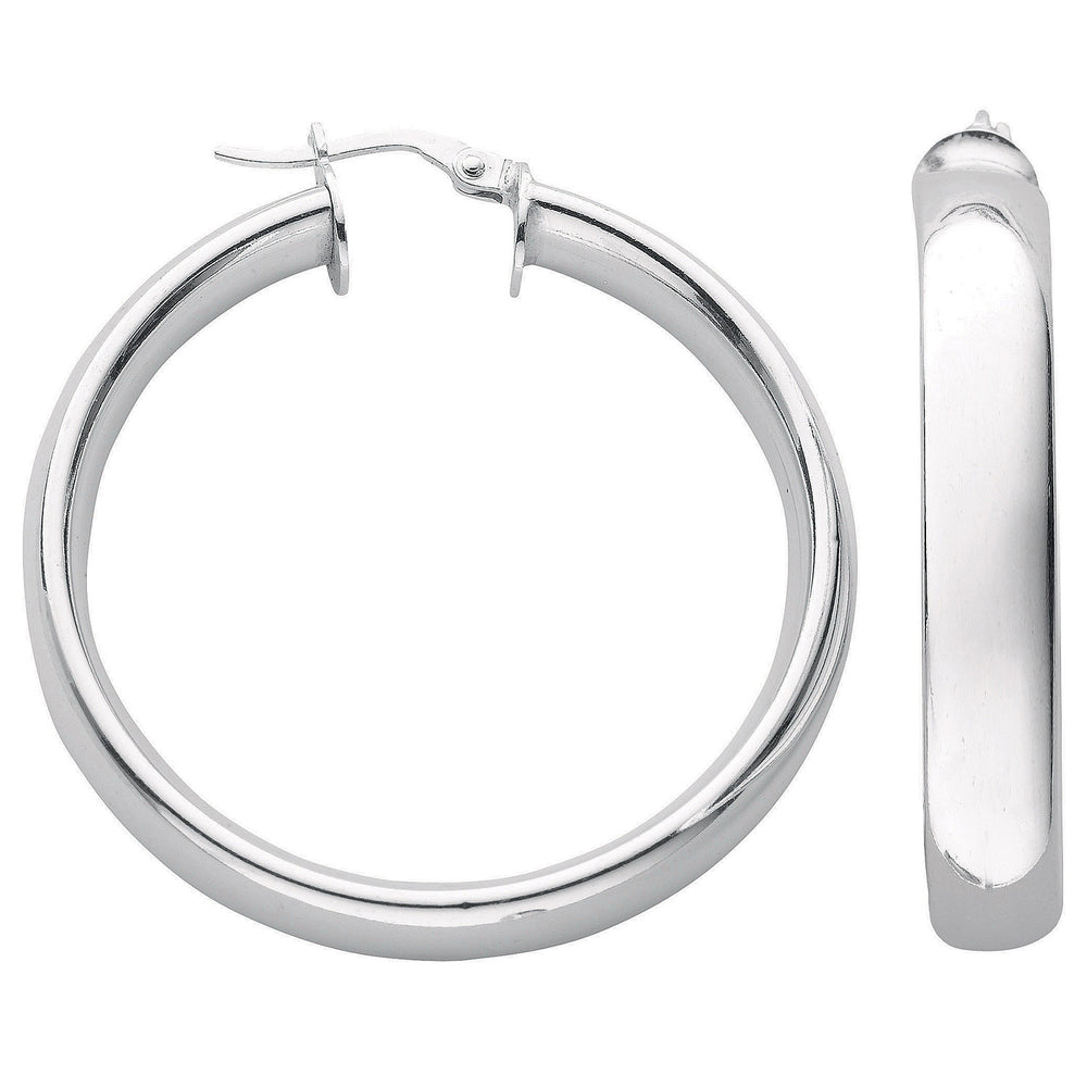 Silver D Shaped Hoop Earrings – product view