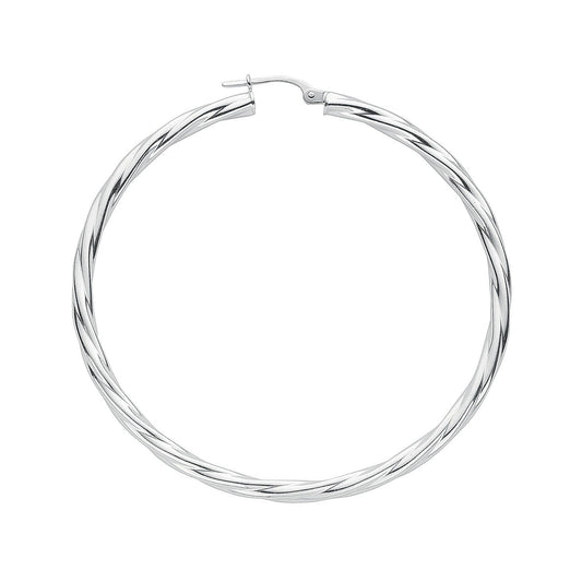 Silver Twisted Large Hoop Earrings - Fine Ring - Certified Authentic - Swiss Made - UK Stock – Luxury Jewellery by Imp