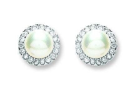 Silver Pearl & Cubic Zirconia Stud Earrings - Fine Ring - Certified Authentic - Swiss Made – Luxury Jewellery by Imper