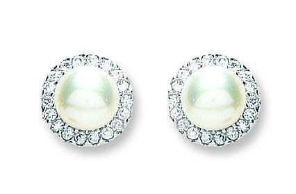 Silver Pearl & Cubic Zirconia Stud Earrings