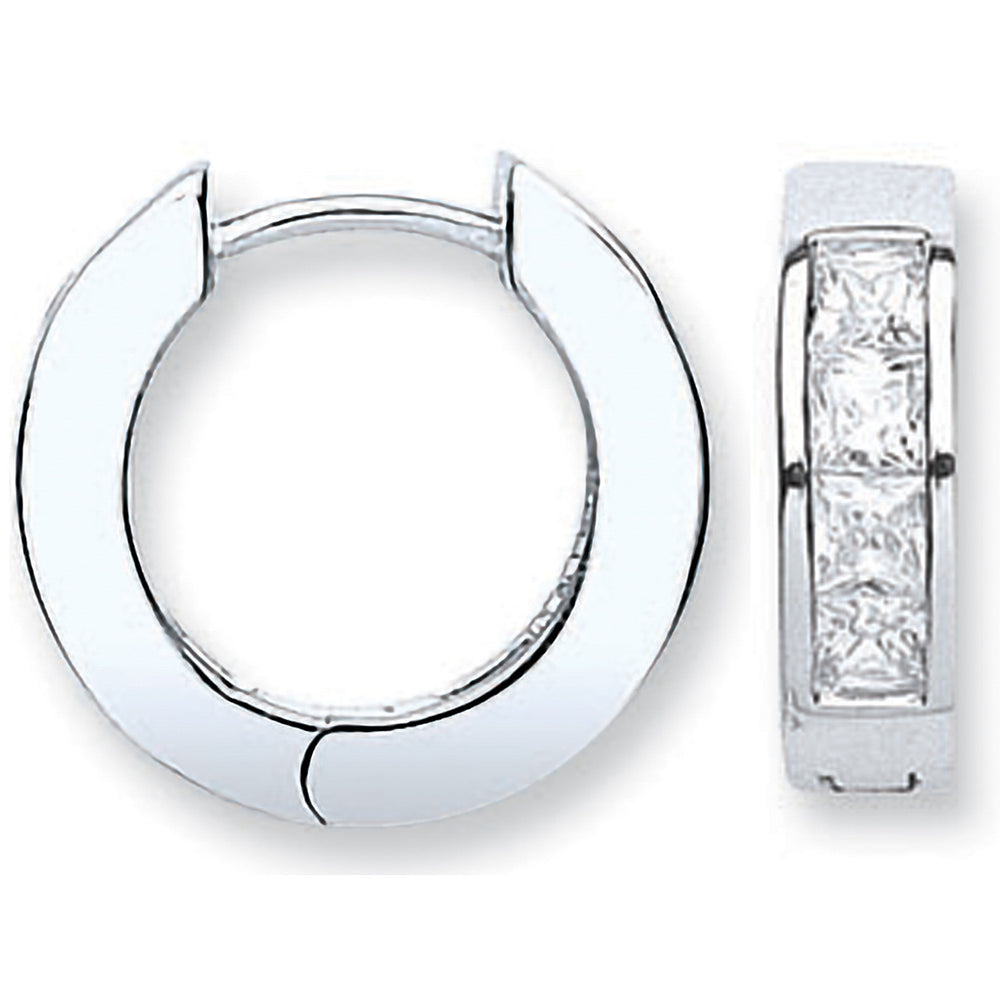 Silver Cubic Zirconia Princess Cut Huggies – product view