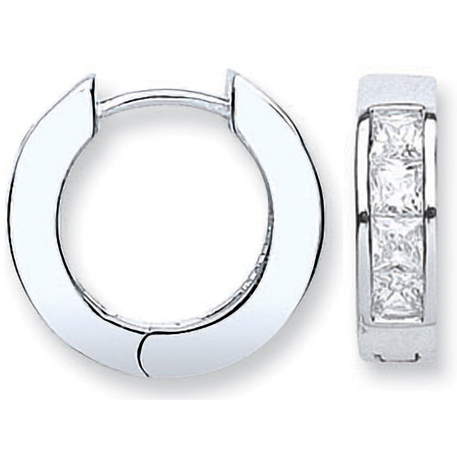 Silver Cubic Zirconia Princess Cut Huggies