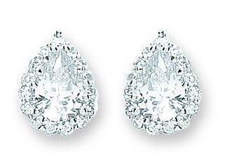 Silver Pear Shaped Cubic Zirconia Cluster Stud Earrings
