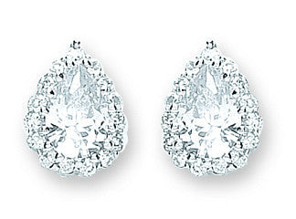 Silver Pear Shaped Cubic Zirconia Cluster Stud Earrings