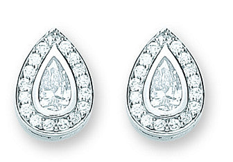 Silver Pear Shaped Cubic Zirconia Cluster Stud Earrings