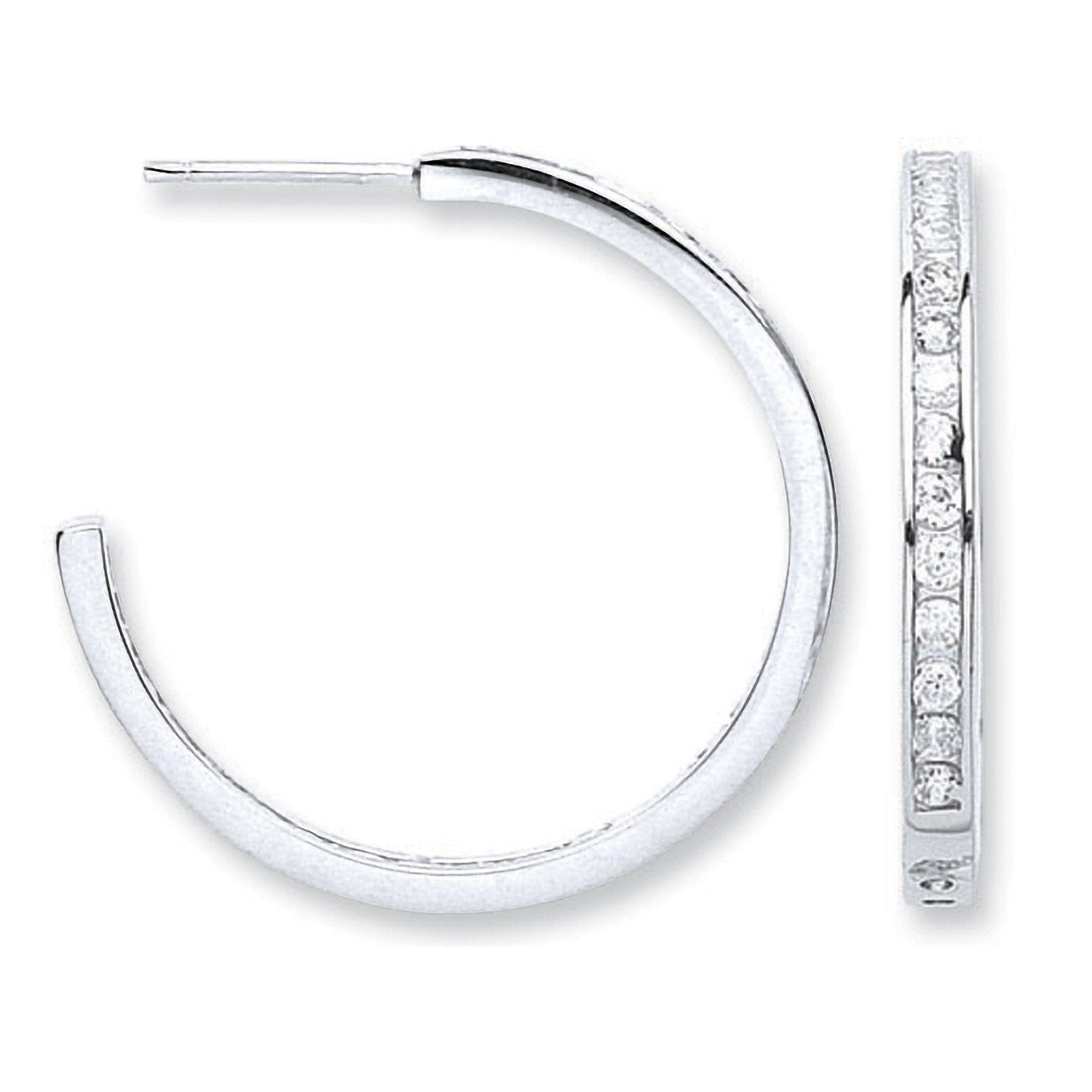 Silver Channel Set Cubic Zirconia Hoop Earrings - Fine Ring - Certified Authentic - Swiss Mad – Luxury Jewellery by Im