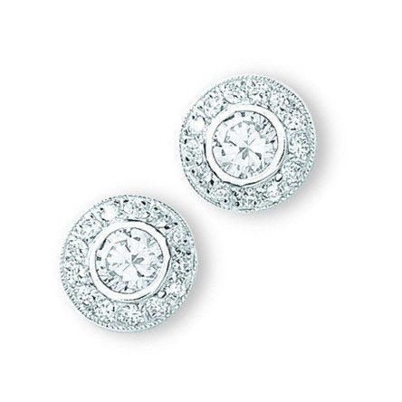 Silver Cubic Zirconia Cluster Stud Earrings - Fine Ring - Certified Authentic - Swiss Made – Luxury Jewellery by Imper