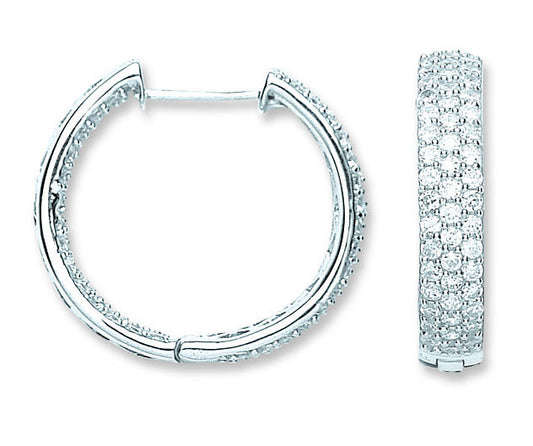 Silver Pave Set Cubic Zirconia Hoop Earrings