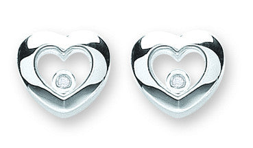 Silver Floating Cubic Zirconia Heart Stud Earrings