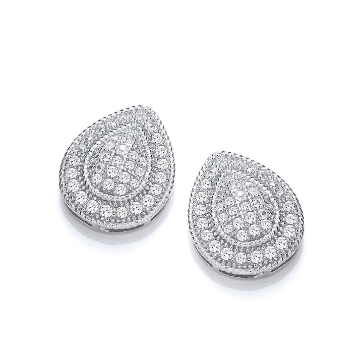Silver Teardrop Cubic Zirconia Cluster Stud