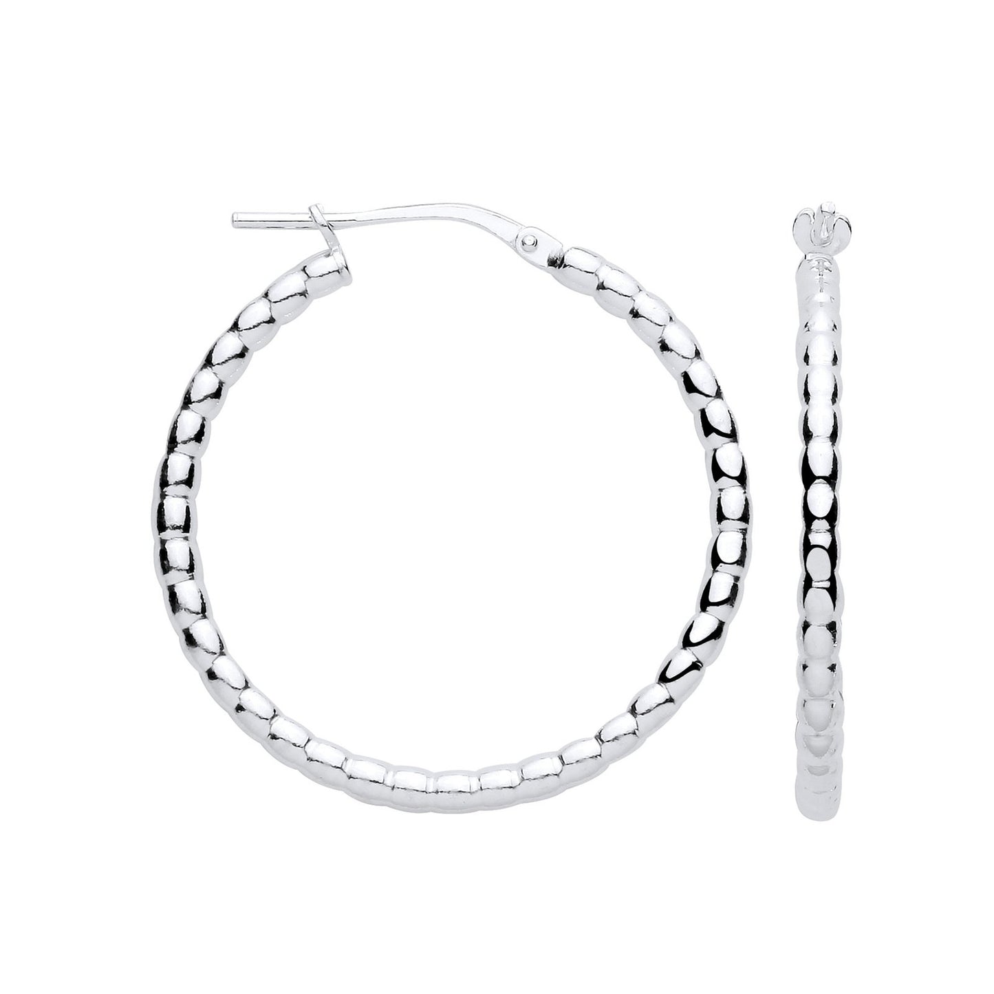 Silver Bead 30mm Hoop Earrings - Fine Ring - Certified Authentic - Swiss Made - UK Stock – Luxury Jewellery by Imperia