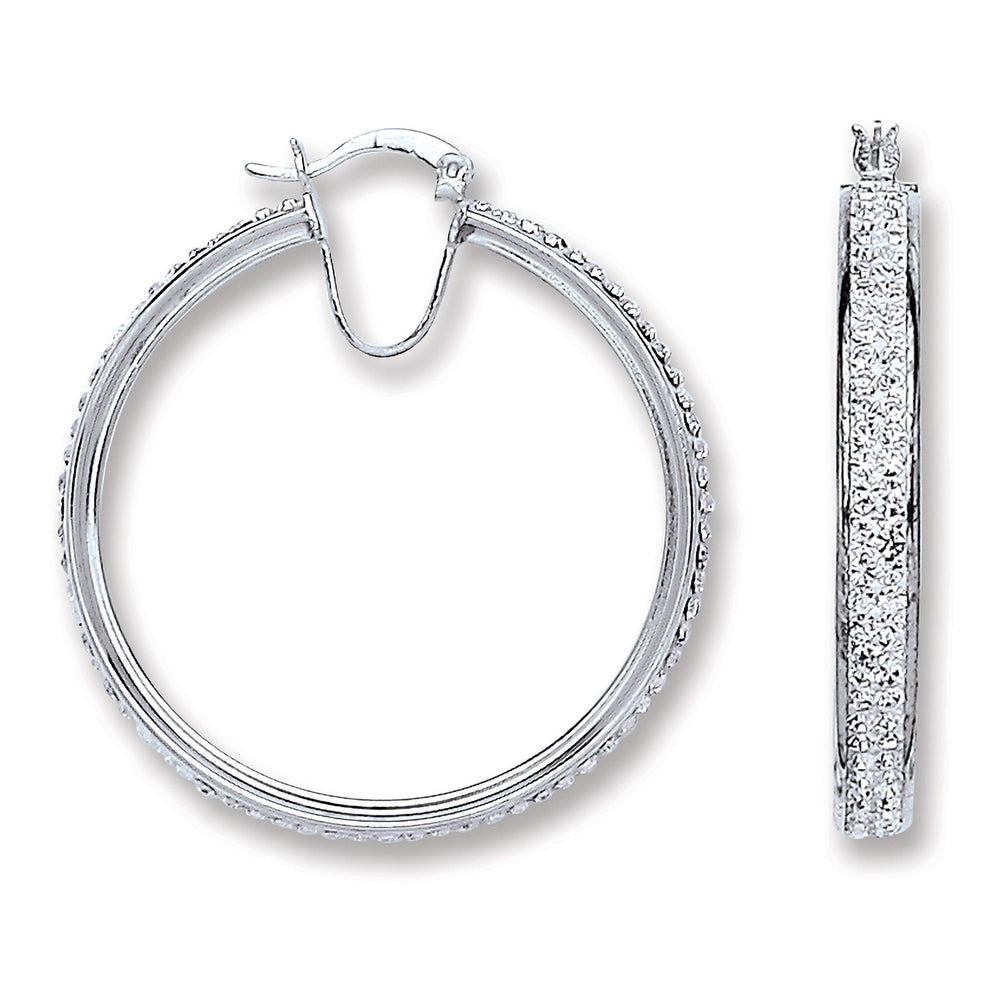 Silver Large Hoop Crystal Earrings