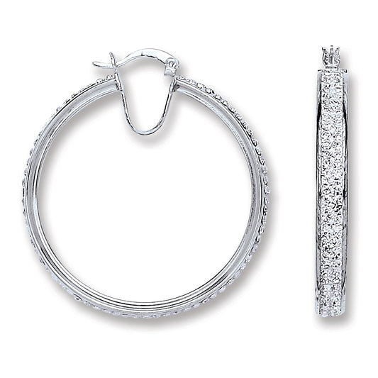 Silver Large Hoop Crystal Earrings