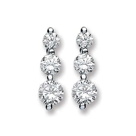 Silver 3 Cubic Zirconia Graduated Drop Earrings